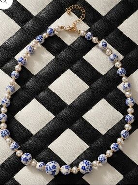 Blue & White Pearl Ceramic Necklace
